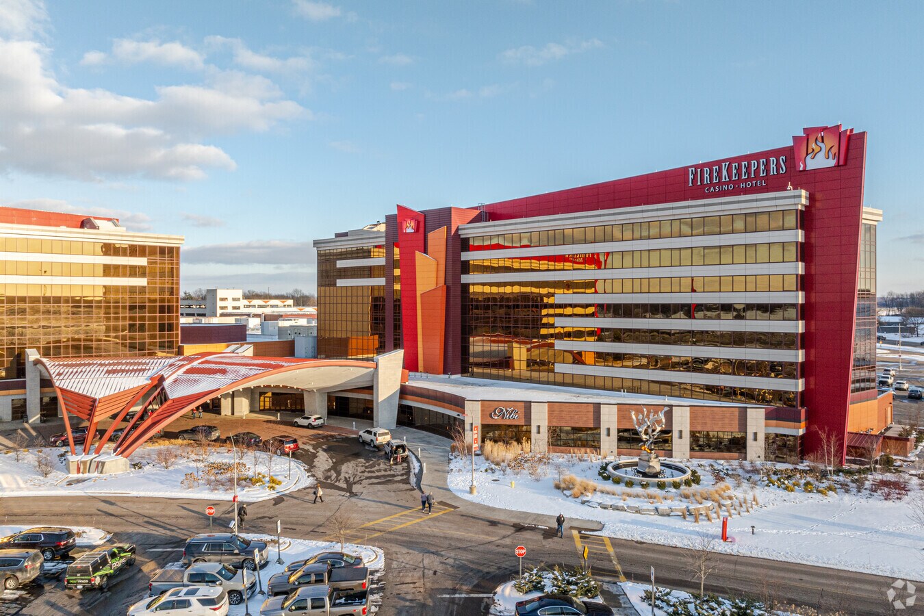FireKeepers Casino Hotel on a clear winter day